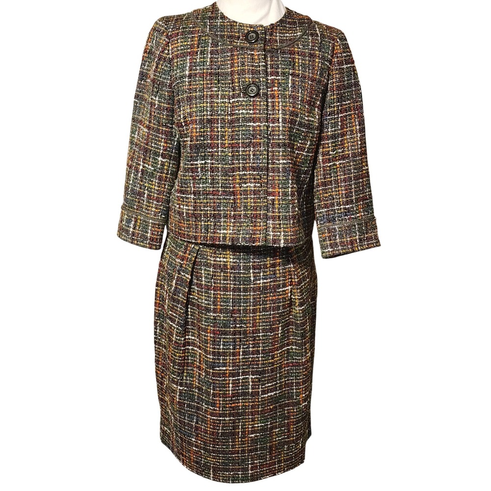 Anne Klein  Multicolor Tweed Skirt Suit Set Jacket 4P Skirt 6P Petite